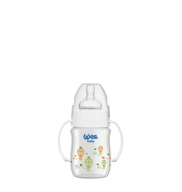 Wee Baby Klasik Plus Geniş Ağızlı Isıya Dayanıklı Kulplu Cam Biberon 280 ml Beyaz